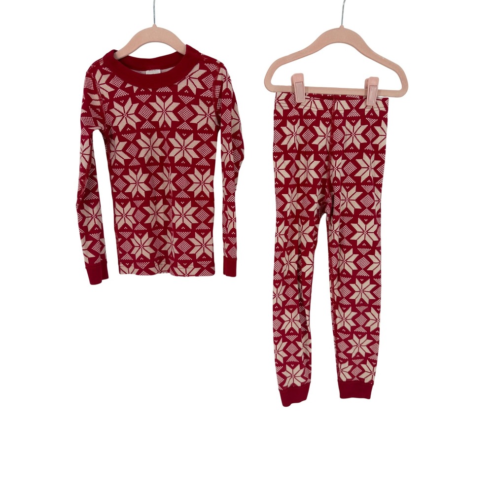 Hanna Andersson Kids Size 6-7 Red Snowflake Fair Isle Organic Cotton Pajama Set